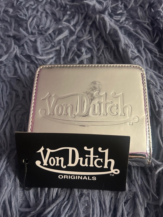 Von Dutch Handbags - Von Dutch Metallic Silver Compact Wallet with Embossed Logo